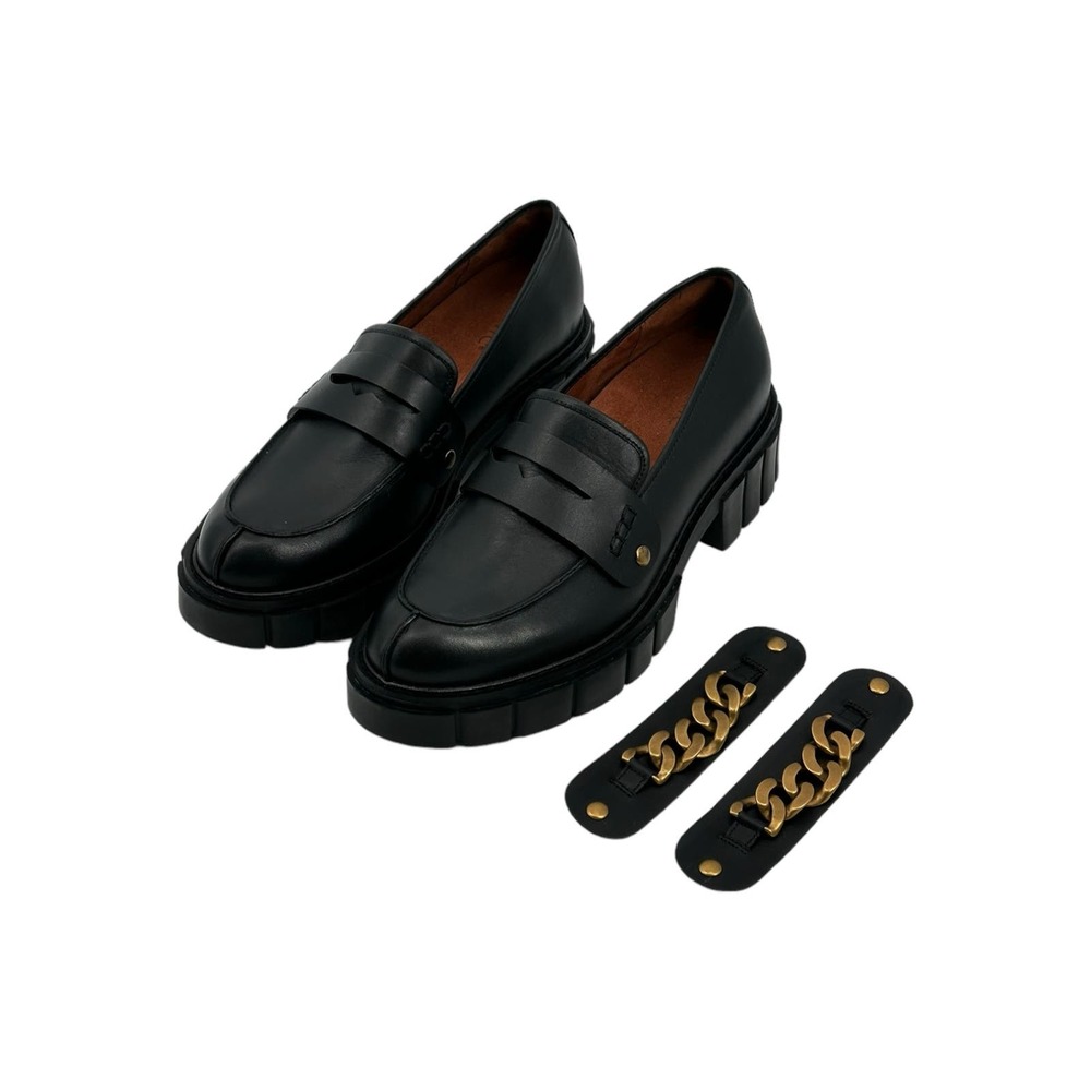 Vionic Womens Elodie Leather Lug Sole Loafers Size 11 Black Slip On Arch Support